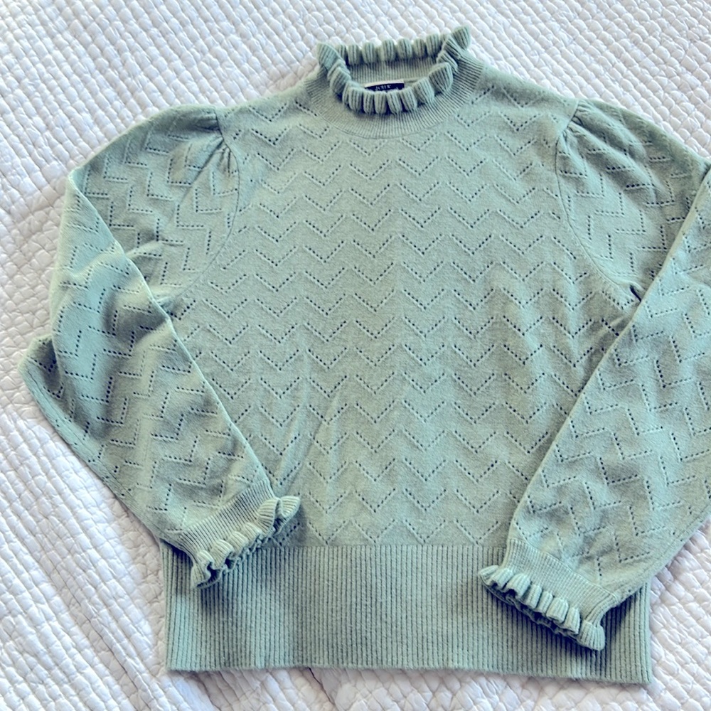 JCrew 100% cashmere pointelle ruffle neck sweater